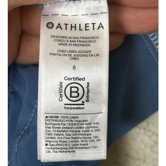 Athleta Women’s 8 Blue Cabo Linen Jogger Pants Tapered Drawstring Chambray - Picture 6 of 6